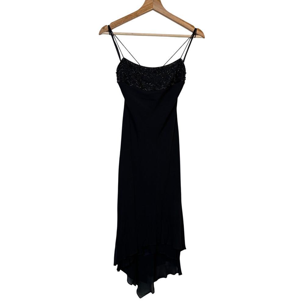 VTG Express Midi Silk Dress Size 3/4 Ruffle 90s Y2k Cocktail Whimsygoth Fairy